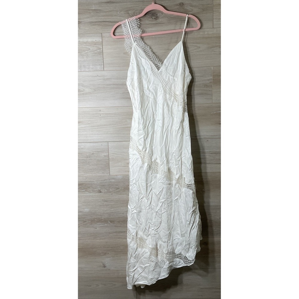 A.L.C. Soliel White Lace Satin Midi Slip Dress Size 10 Bridal Coquette Ethereal